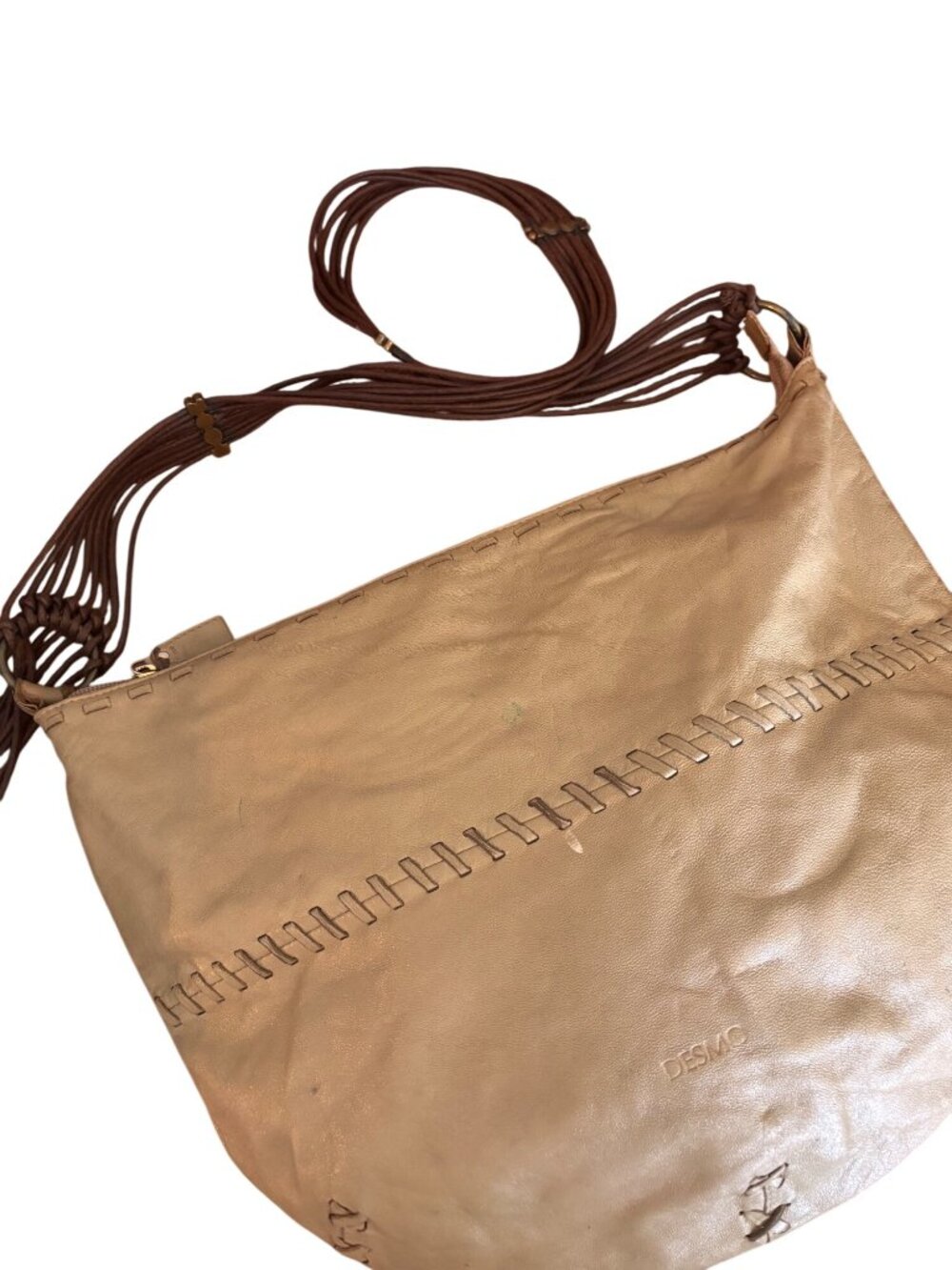 Vintage Desmo Italian Leather Hobo Bag Braided Brown Strap & Brass Accents - Picture 3 of 16